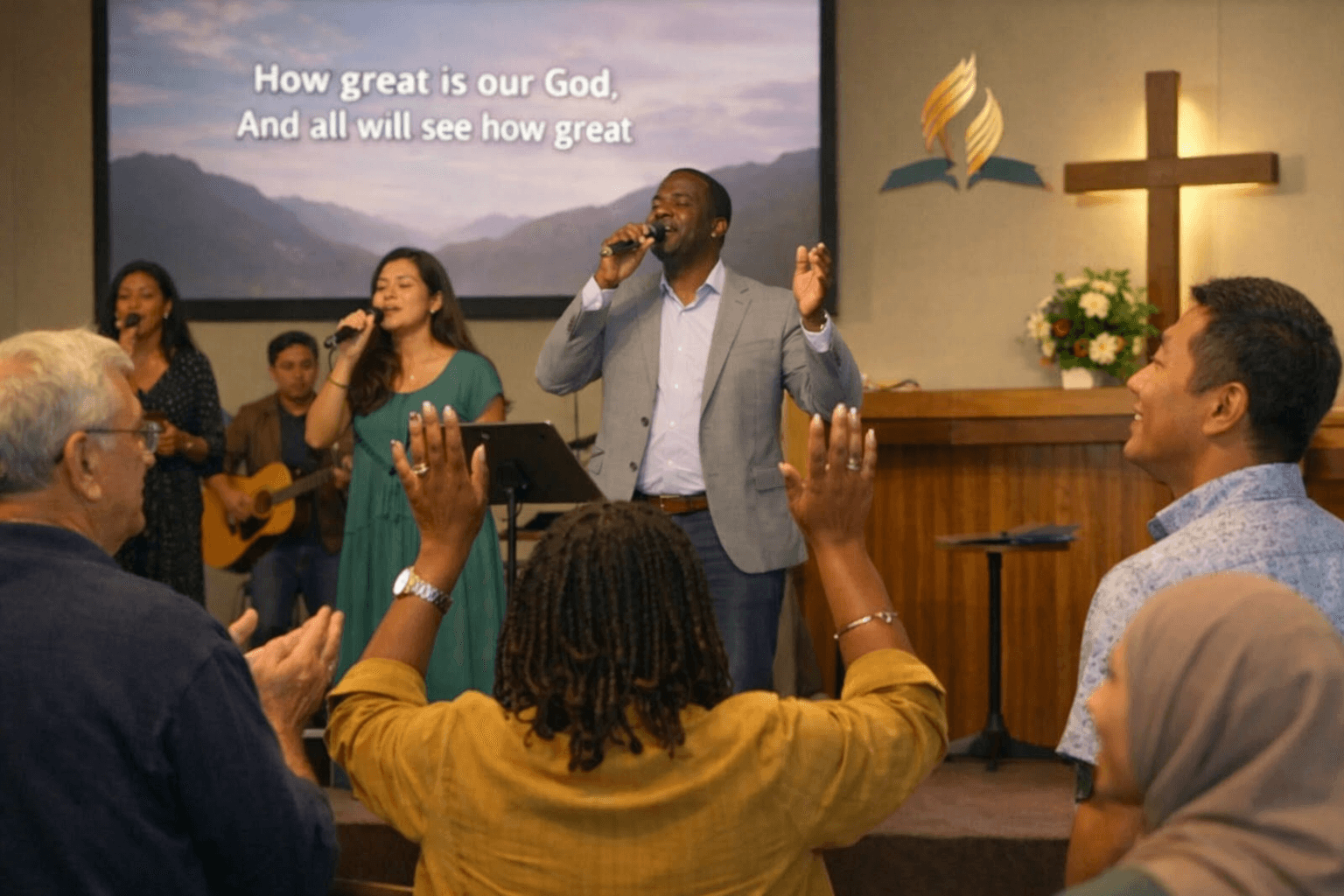 Congregation worshipping together